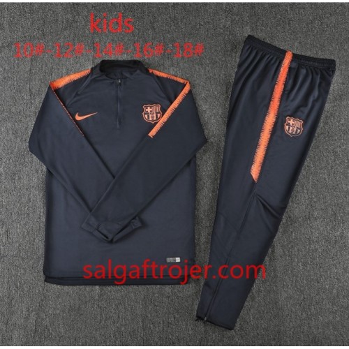 FC Barcelona Børn Sweatshirt Dragt Sort Orange 2018-2019 FC Barcelona Børn Sweatshirt Dragt Sort Orange 2018-2019